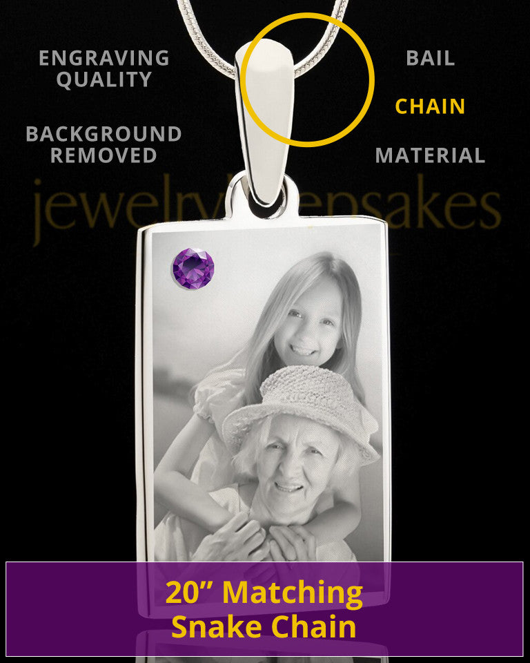 Photo Engraved February Birthstone Rectangle Pendant