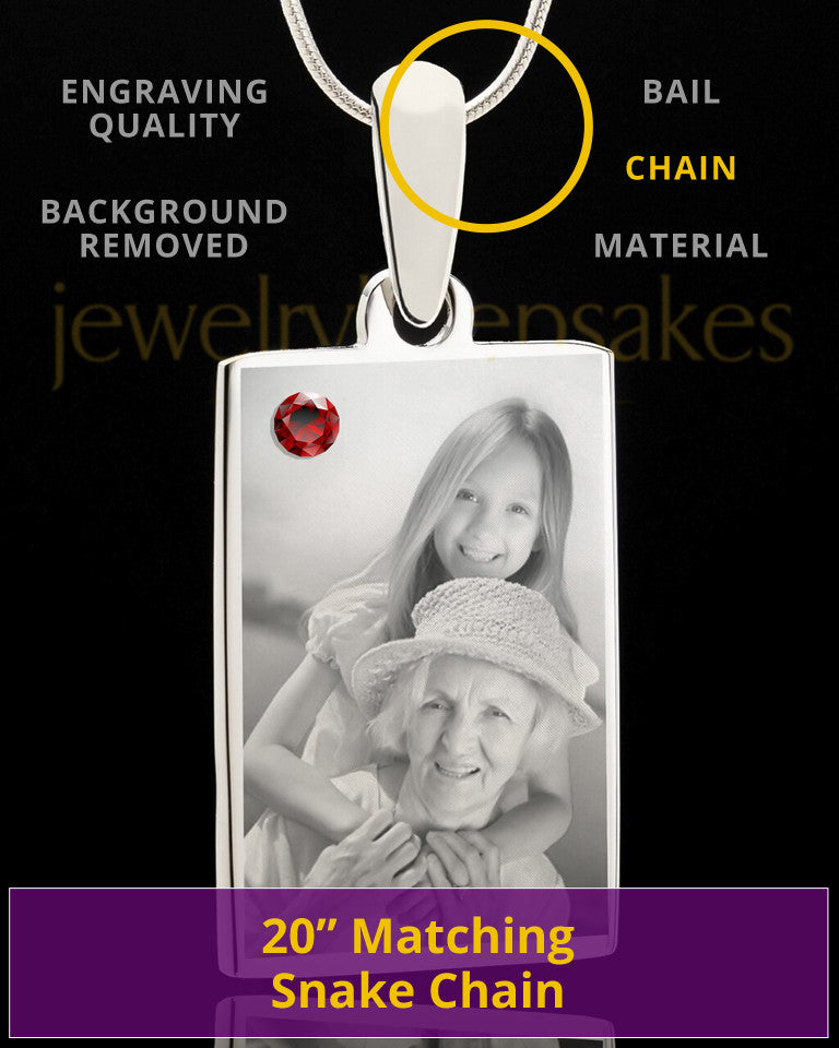 Photo Engraved January Birthstone Rectangle Pendant