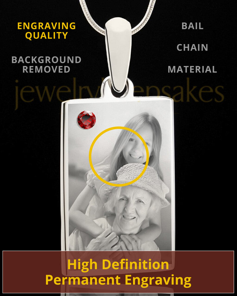 Photo Engraved January Birthstone Rectangle Pendant