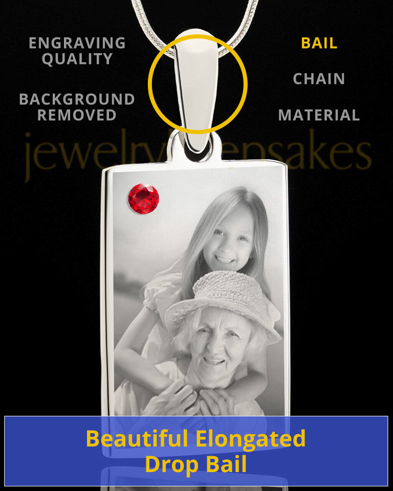 Photo Engraved July Birthstone Rectangle Pendant