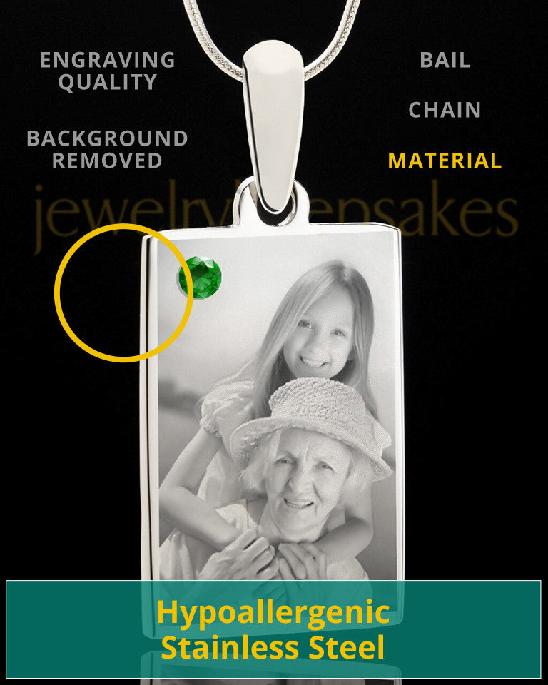 Photo Engraved May Birthstone Rectangle Pendant