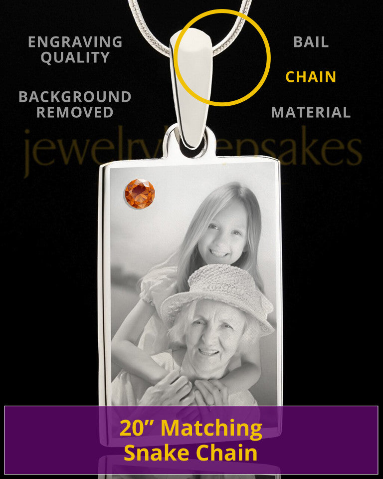 Photo Engraved November Birthstone Rectangle Pendant