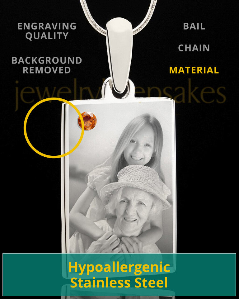 Photo Engraved November Birthstone Rectangle Pendant