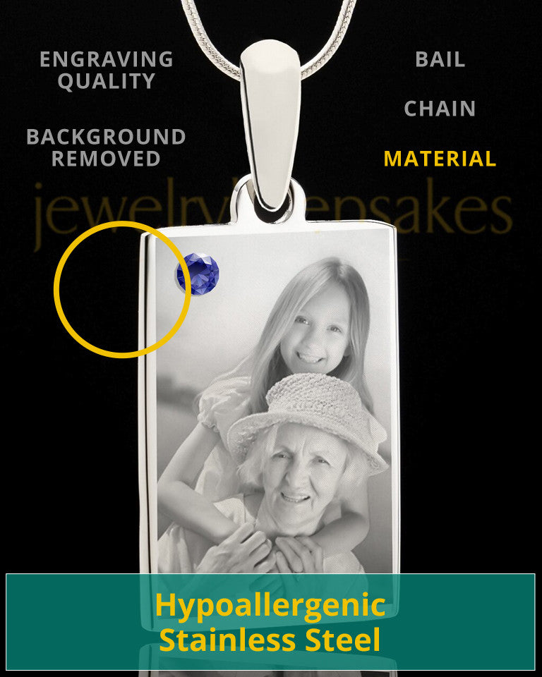 Photo Engraved September Birthstone Rectangle Pendant