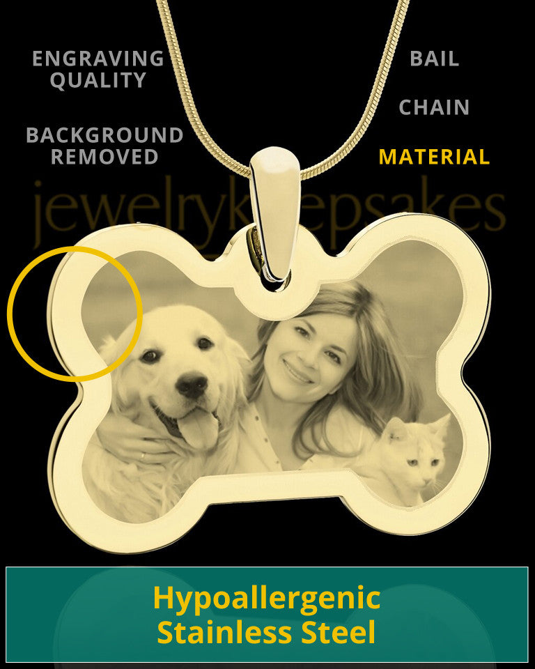 Photo Engraved Bone Pet Pendant Gold Plated