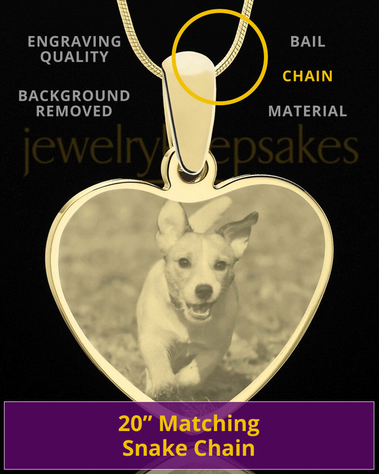 Photo Engraved Heart Pet Pendant Gold Plated over Stainless Steel