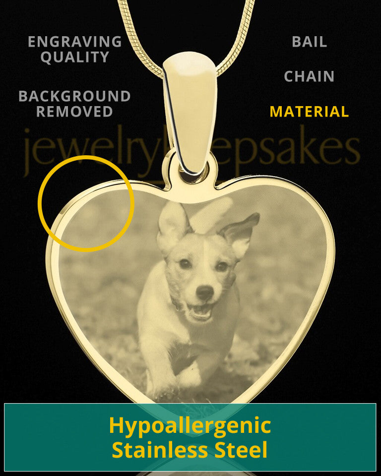 Photo Engraved Heart Pet Pendant Gold Plated over Stainless Steel