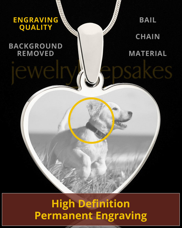 Photo Engraved Heart Pet Pendant Stainless Steel