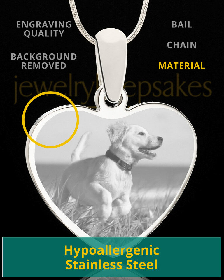 Photo Engraved Heart Pet Pendant Stainless Steel