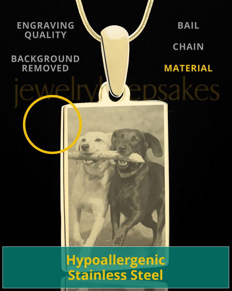 Photo Engraved Rectangle Pet Pendant Gold Plated over Stainless Steel