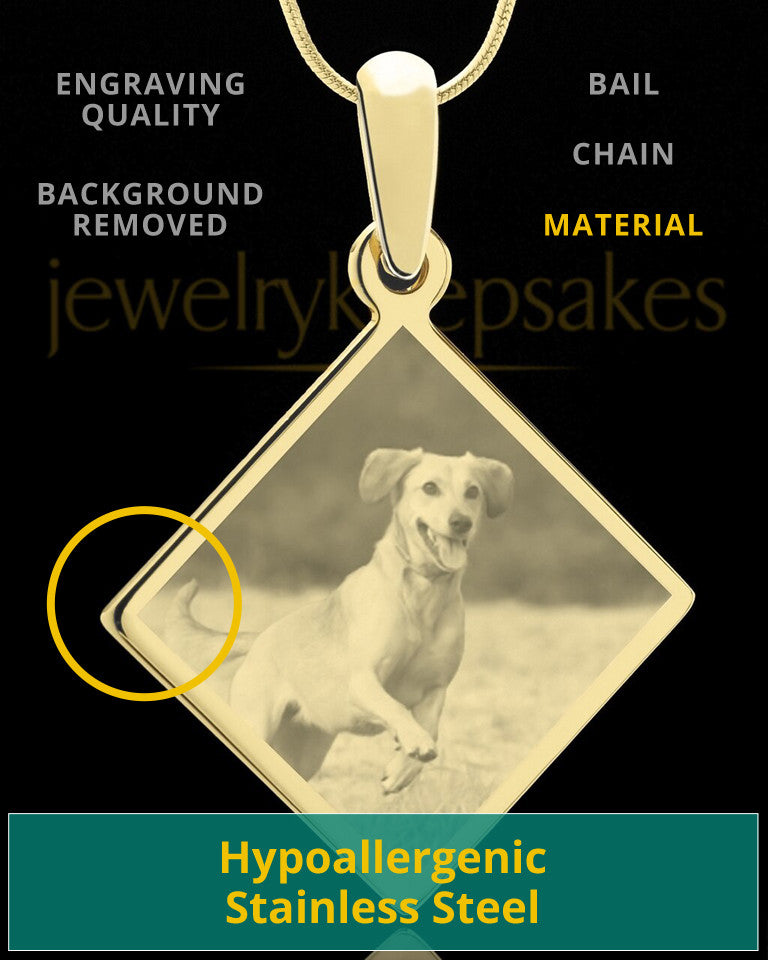 Photo Engraved Diamond Pet Pendant Gold Plated over Stainless Steel