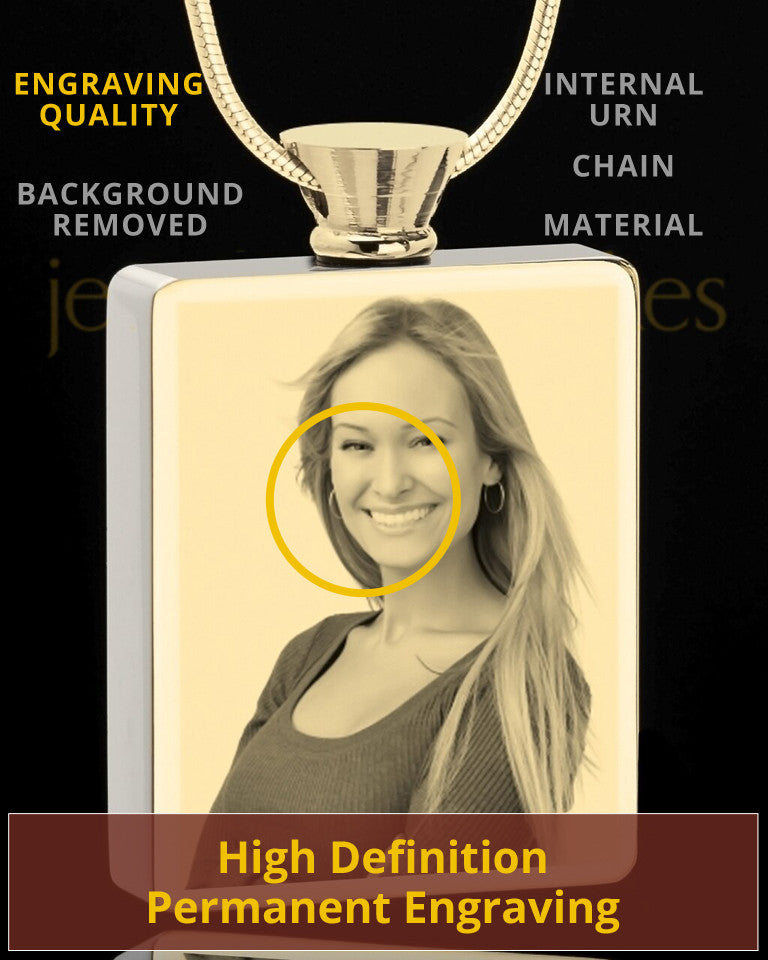 Photo Engraved Stainless Gold Plated Rectangle Cremation Pendant