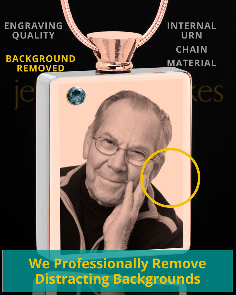 December Rose Gold Plated Photo Engraved Rectangle Cremation Pendant