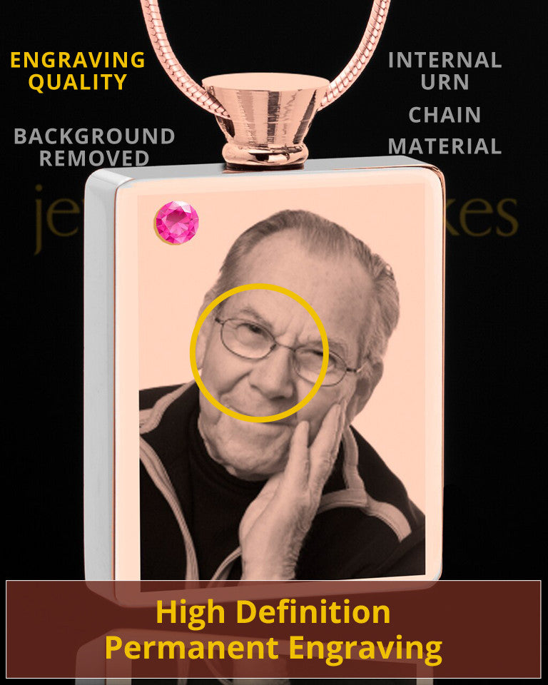 October Rose Gold Plated Photo Engraved Rectangle Cremation Pendant