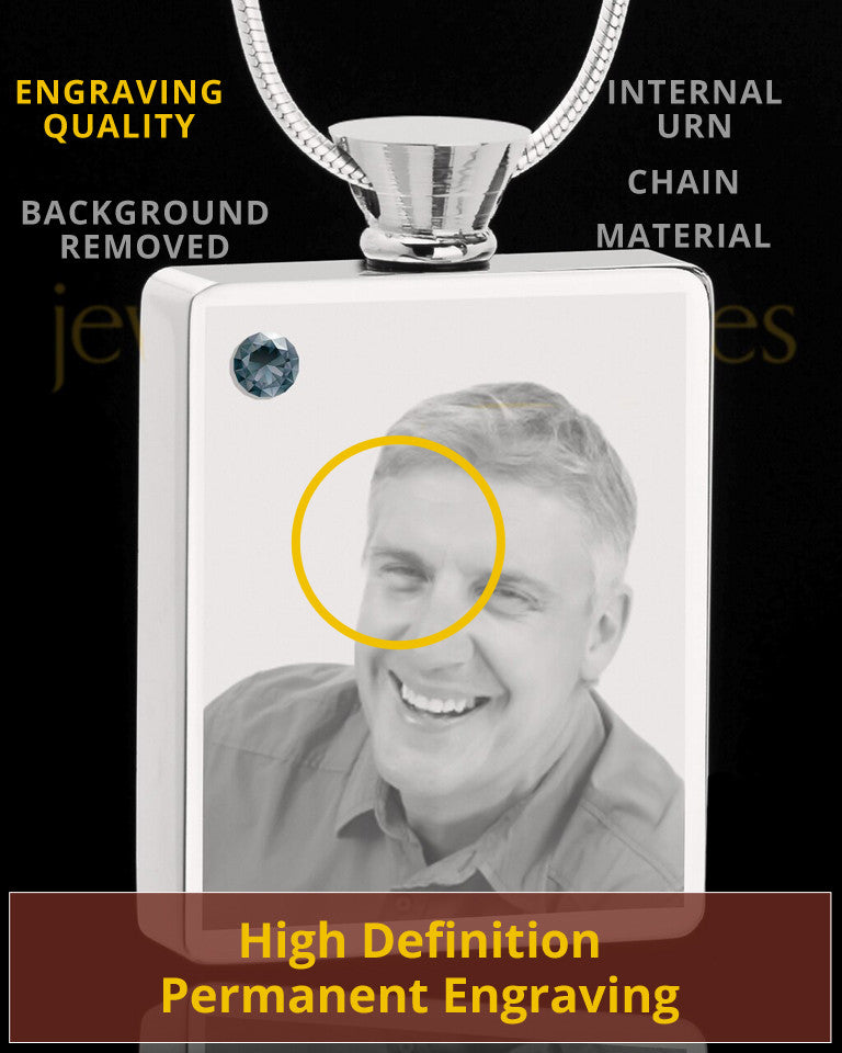 December Stainless Steel Photo Engraved Rectangle Cremation Pendant
