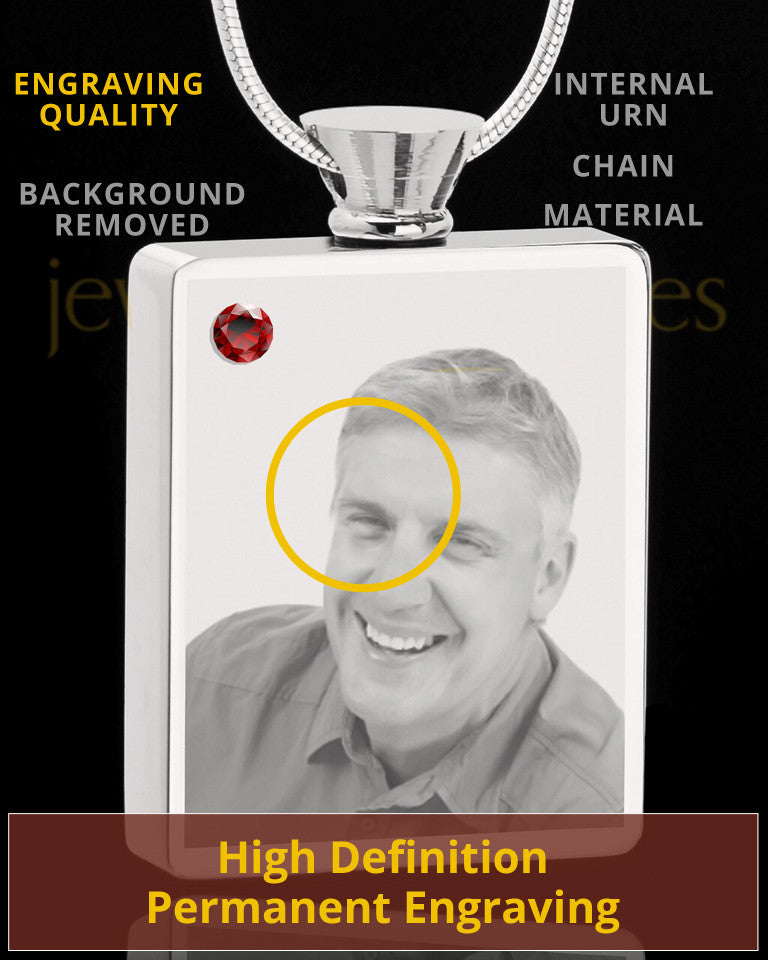 January Stainless Steel Photo Engraved Rectangle Cremation Pendant