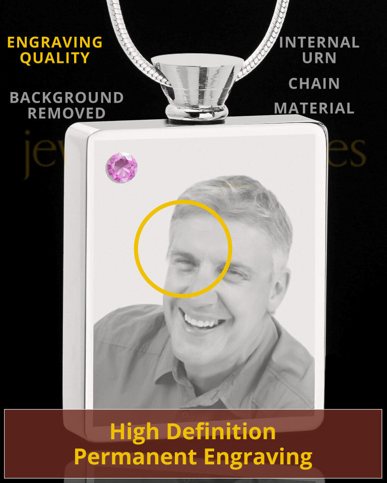June Stainless Steel Photo Engraved Rectangle Cremation Pendant