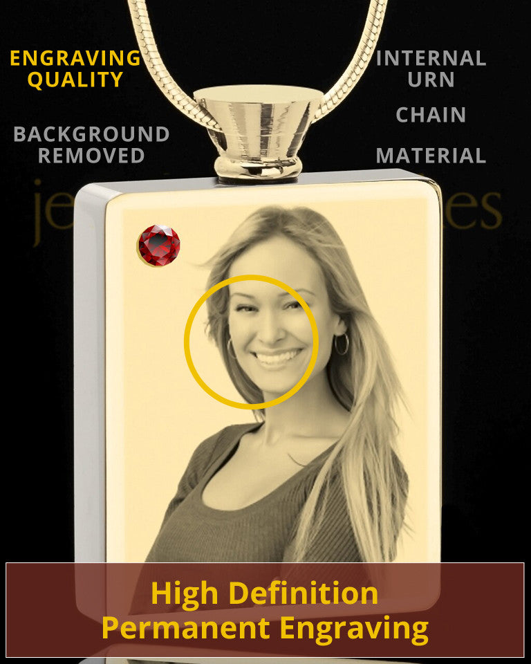 Photo Engraved January Gold Plated Rectangle Cremation Pendant