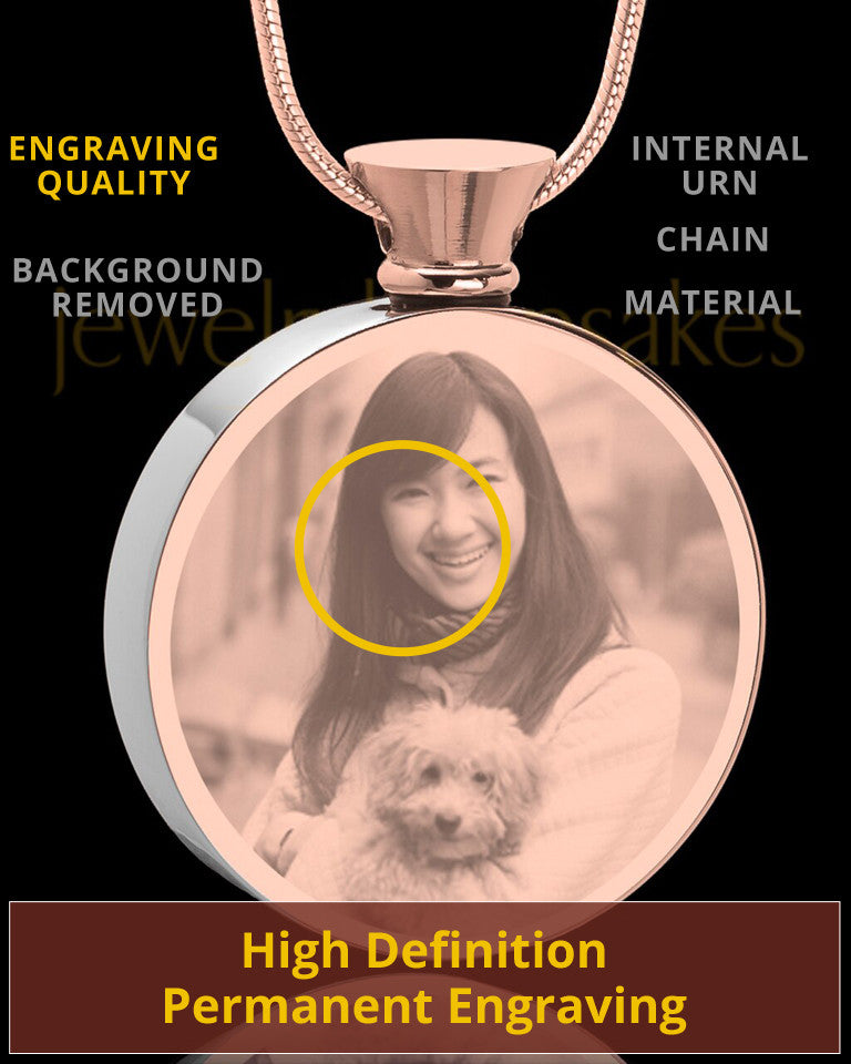 Photo Engraved Round Stainless Rose Gold Pet Cremation Pendant