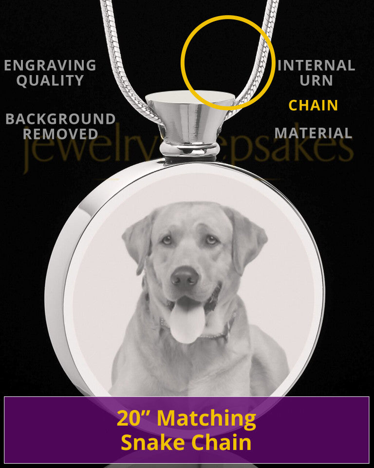 Photo Engraved Pet Cremation Pendant Round Stainless Steel