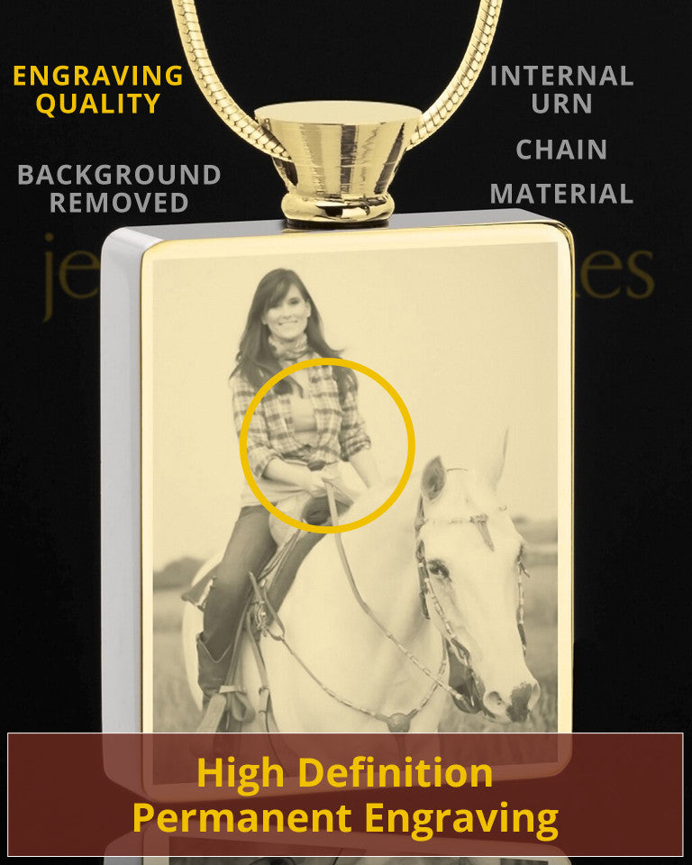 Photo Engraved Stainless Gold Plated Rectangle Pet Cremation Pendant
