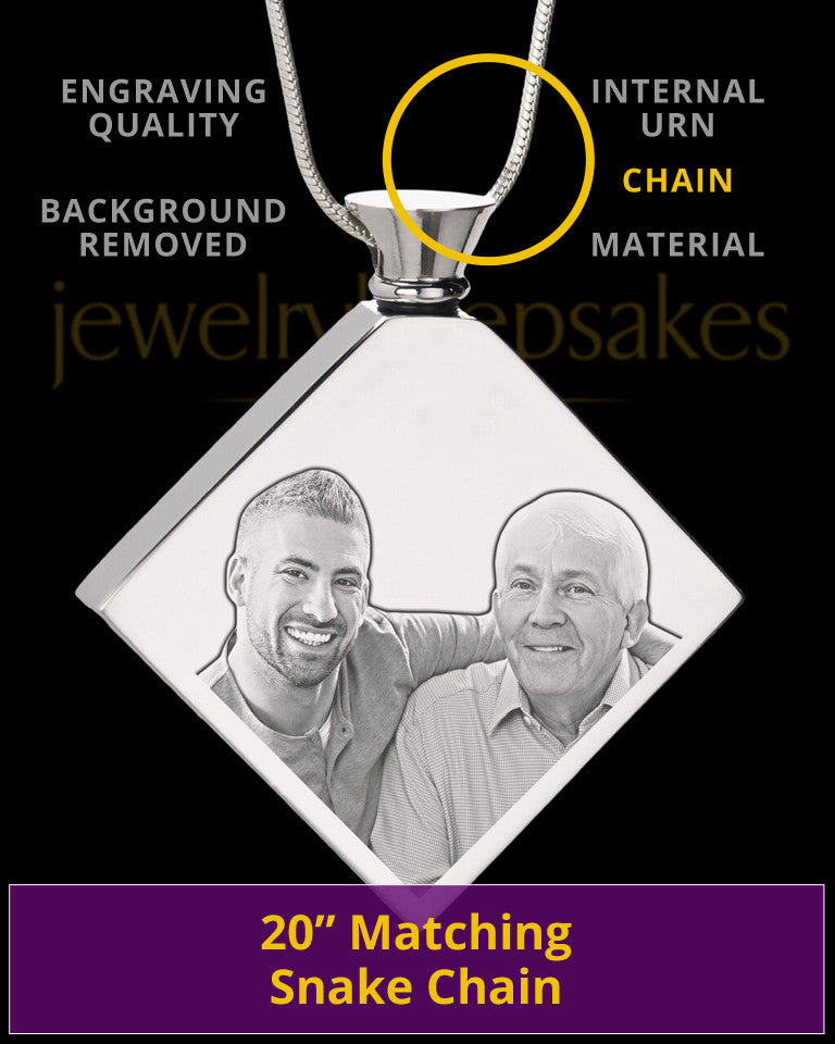 Photo Engraved Diamond Cremation Pendant In Stainless Steel