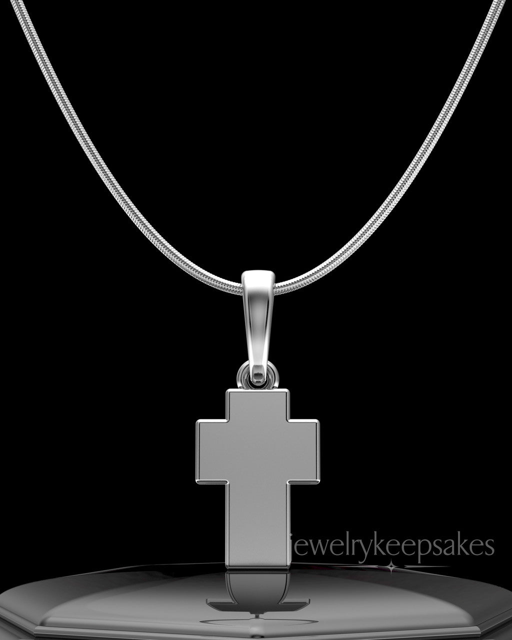 Solid 14K White Gold Blessed Permanently Sealed Waterproof Cross