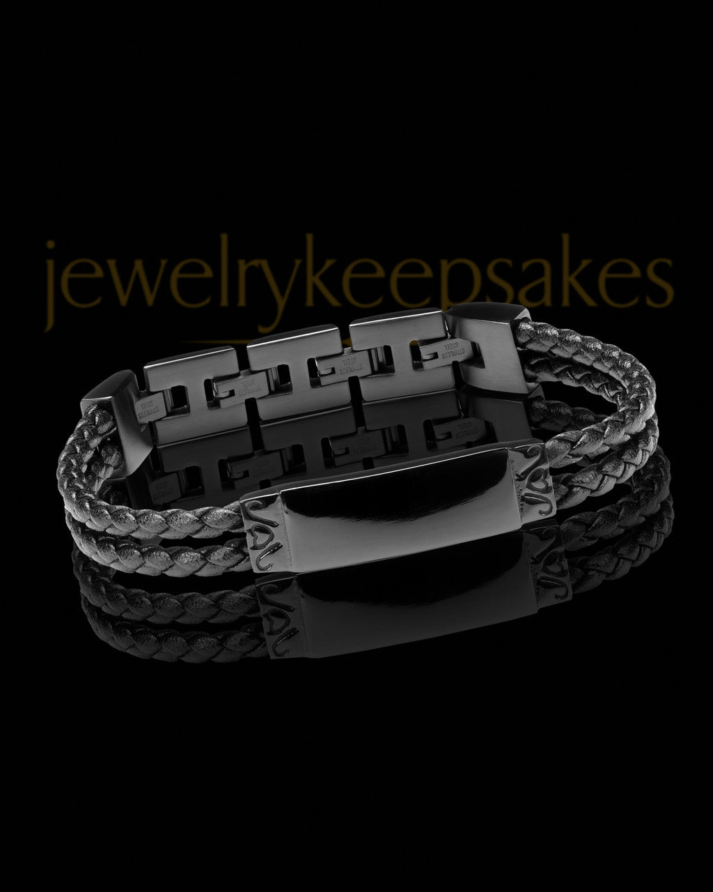 Personalized Engravable Black Plated Ashes Keepsake Bracelet