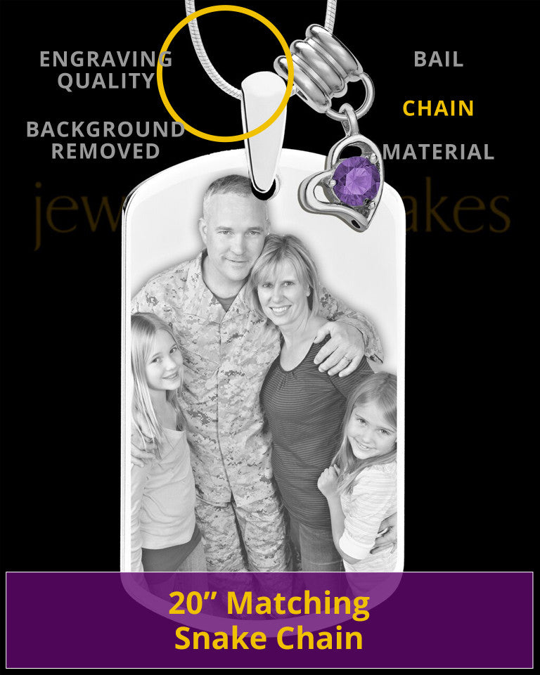 February Photo Engraved Stainless Steel Dog Tag Pendant With Chain