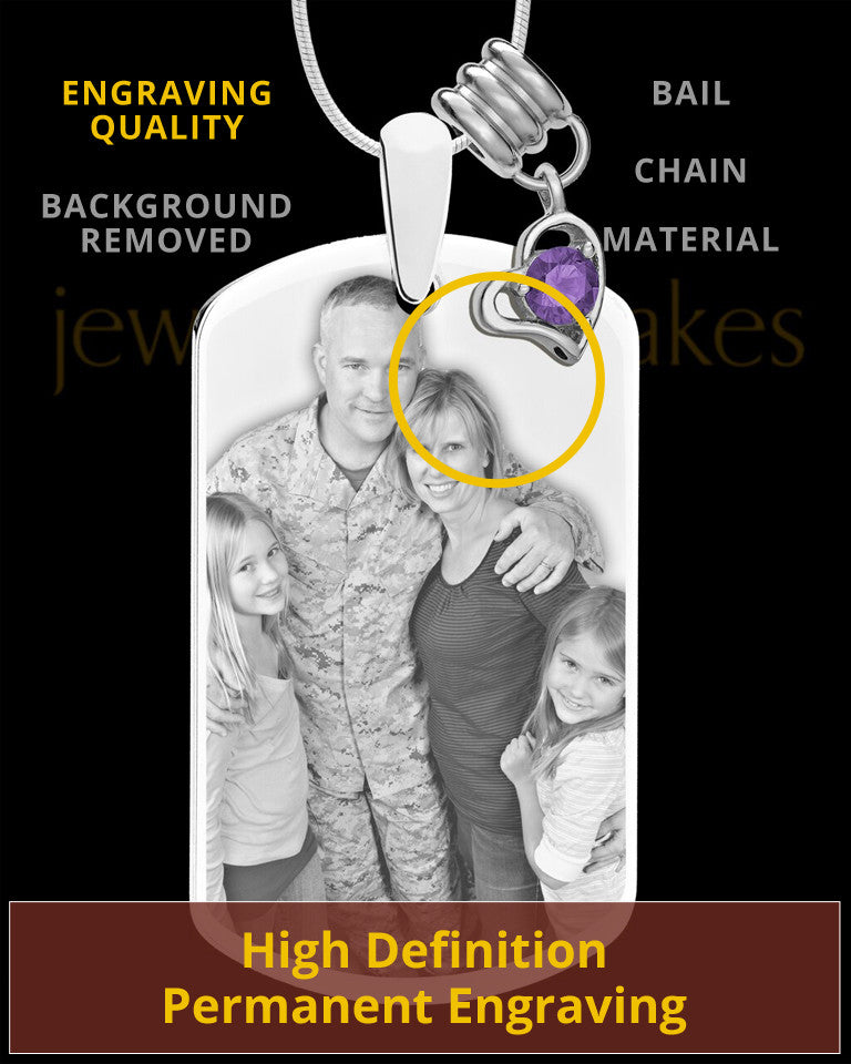 February Photo Engraved Stainless Steel Dog Tag Pendant With Chain