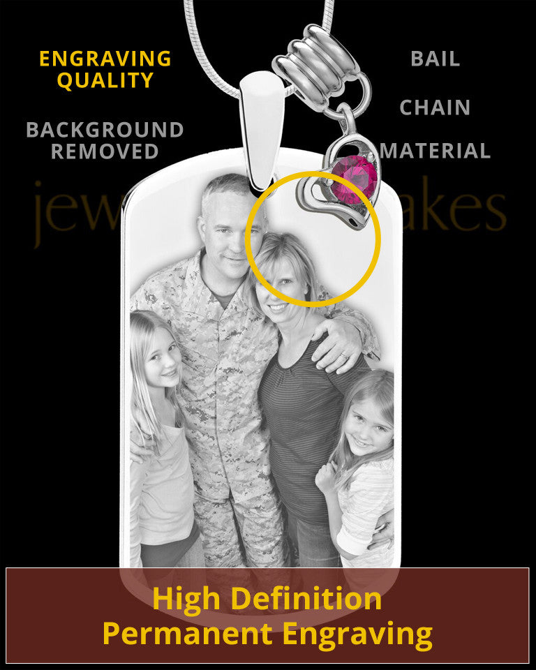 July Photo Engraved Stainless Steel Dog Tag Pendant With Chain