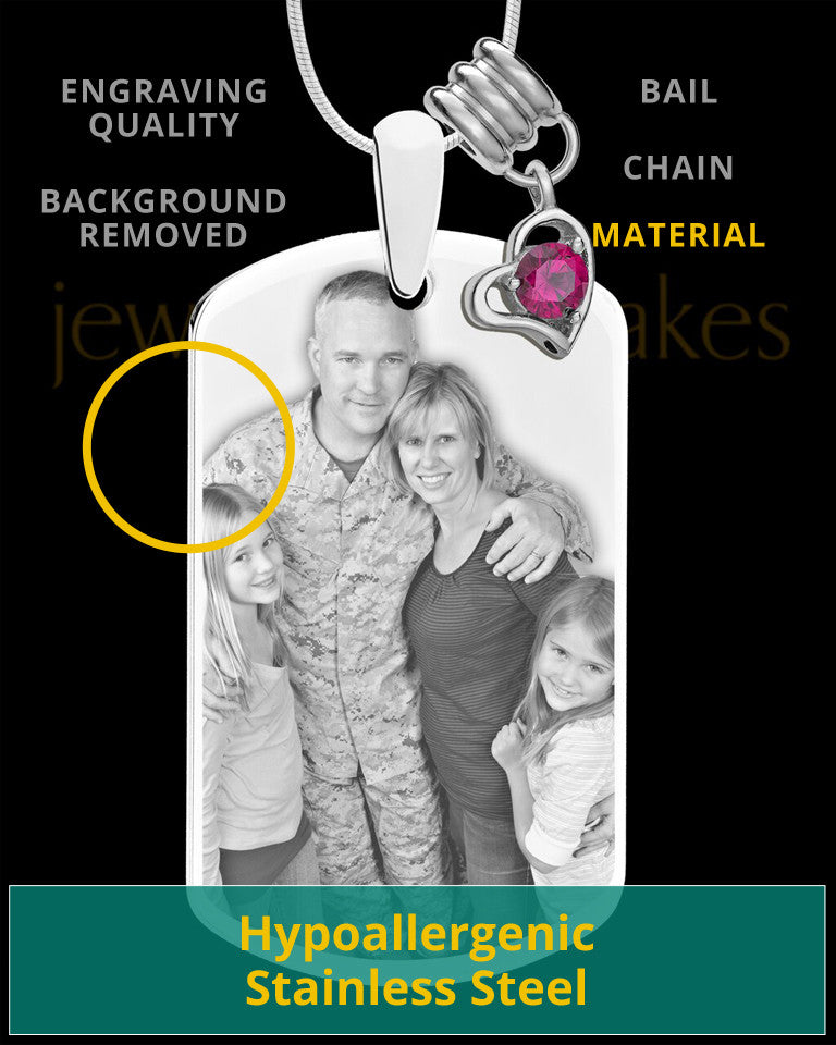 July Photo Engraved Stainless Steel Dog Tag Pendant With Chain