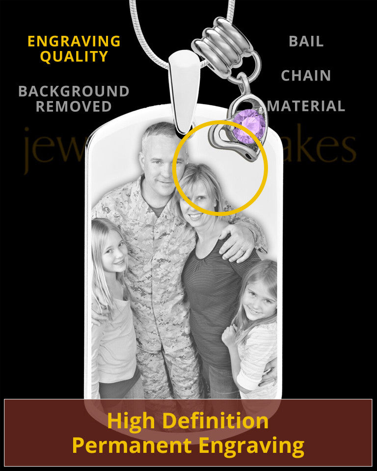 June Photo Engraved Stainless Steel Dog Tag Pendant With Chain