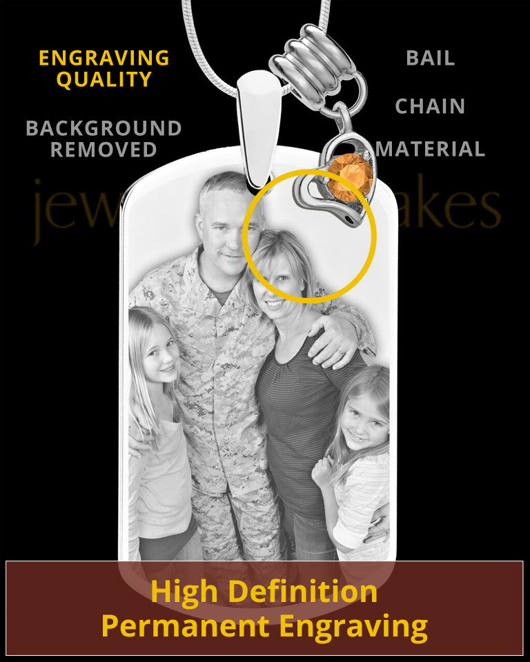 November Photo Engraved Stainless Steel Dog Tag Pendant With Chain