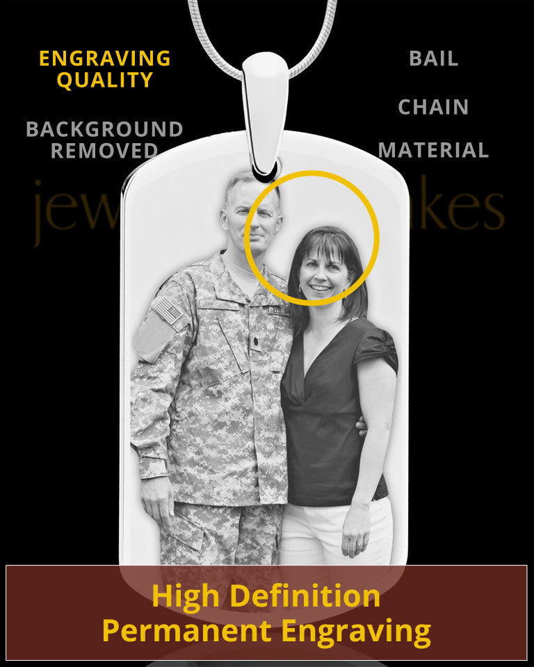 Custom Photo Engraved Dog Tag Pendant With Chain In Stainless Steel