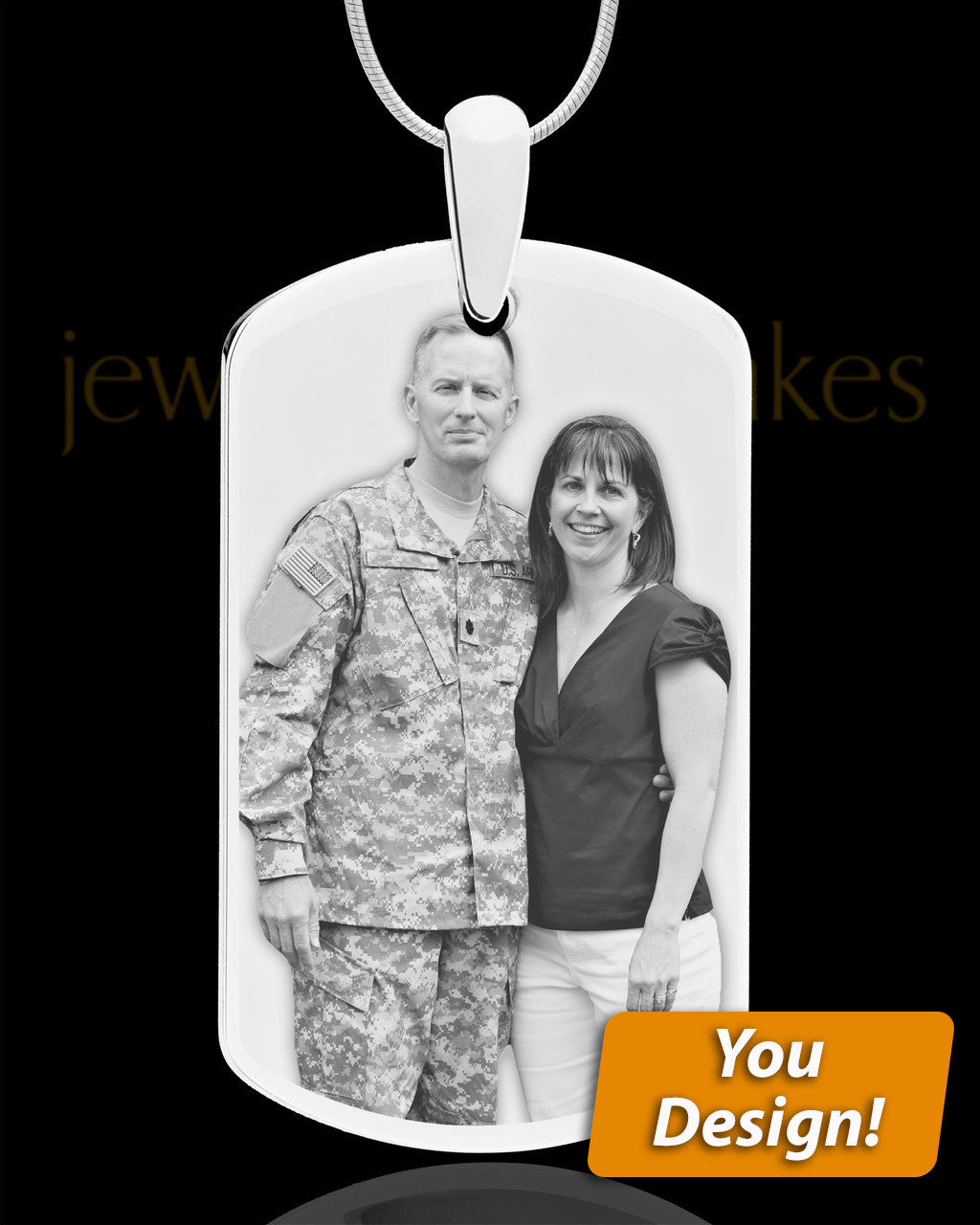 Custom Photo Engraved Dog Tag Pendant With Chain In Stainless Steel