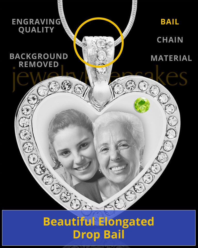 August Gem Heart Birthstone Stainless Photo Pendant