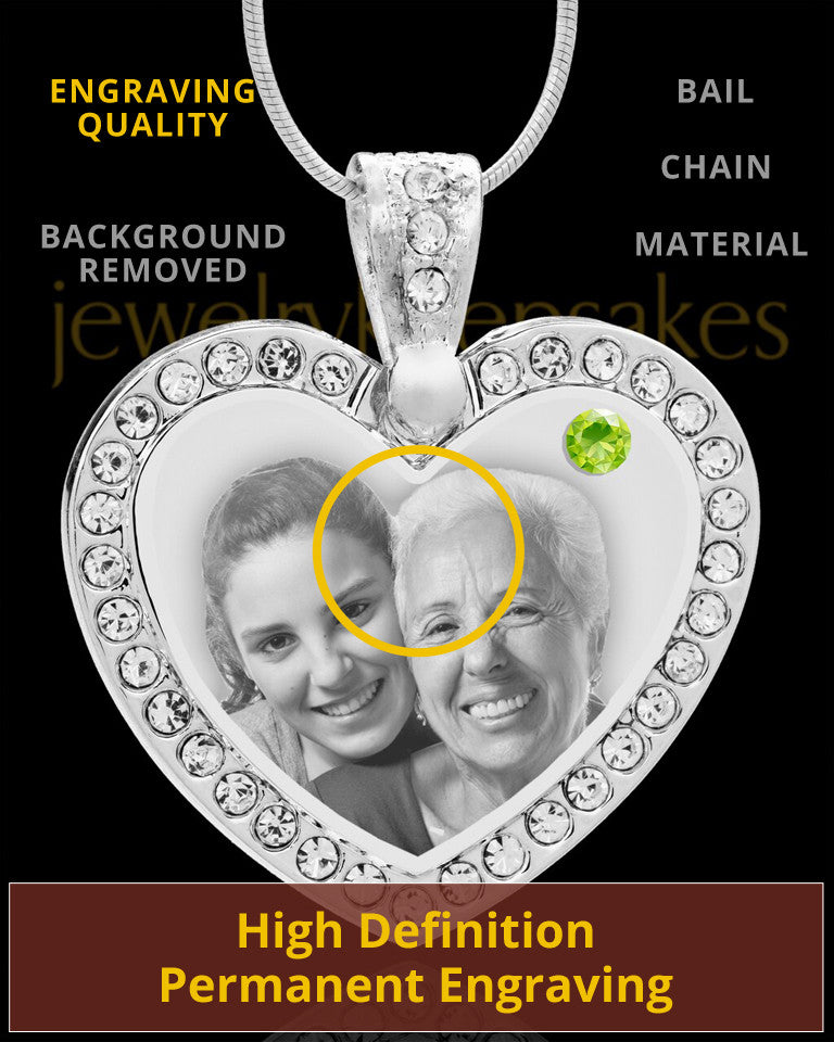 August Gem Heart Birthstone Stainless Photo Pendant