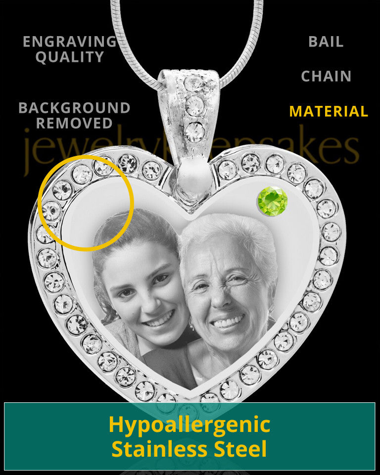 August Gem Heart Birthstone Stainless Photo Pendant