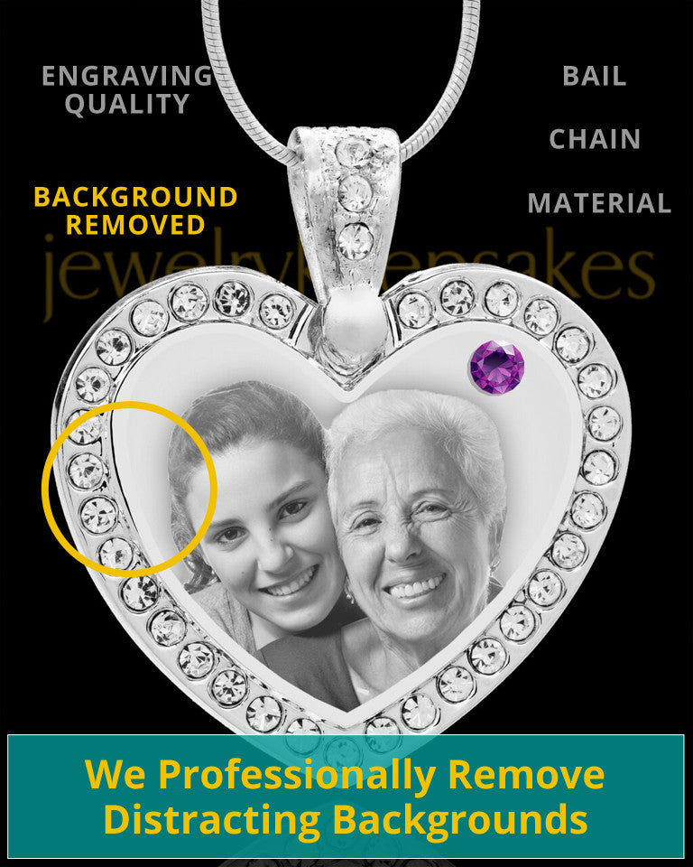 February Gem Heart Birthstone Stainless Photo Pendant