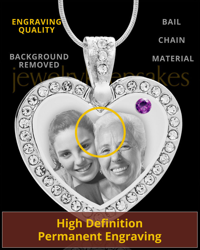 February Gem Heart Birthstone Stainless Photo Pendant