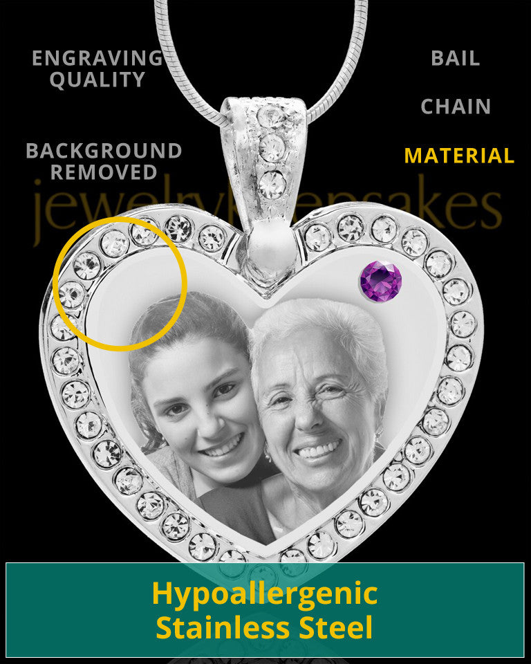 February Gem Heart Birthstone Stainless Photo Pendant