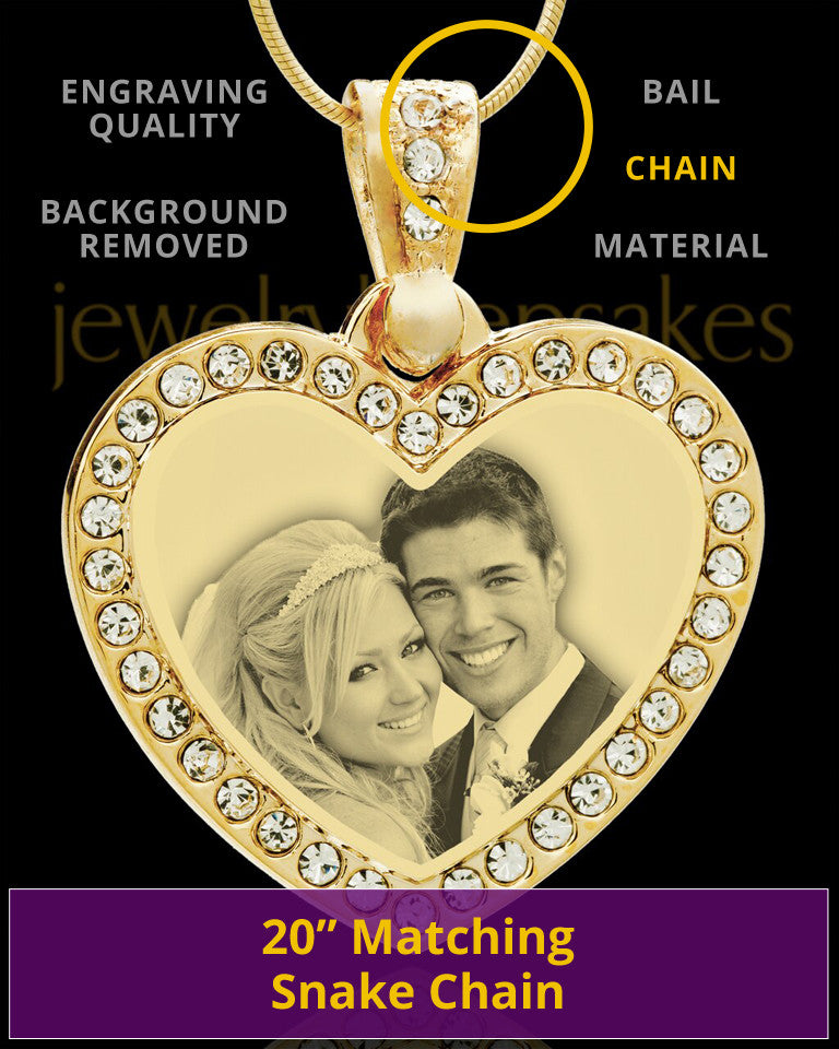 Personalized Gold-Plated Heart Photo Engraved Pendant With Gemstones