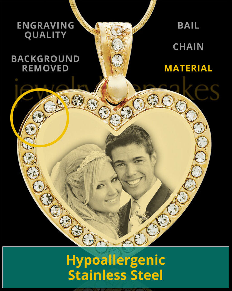 Personalized Gold-Plated Heart Photo Engraved Pendant With Gemstones