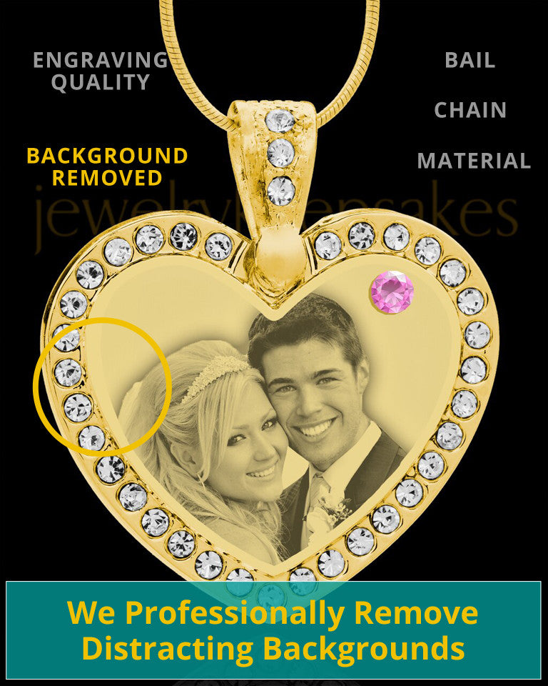 June Gold Gem Heart Birthstone Photo Engraved Pendant