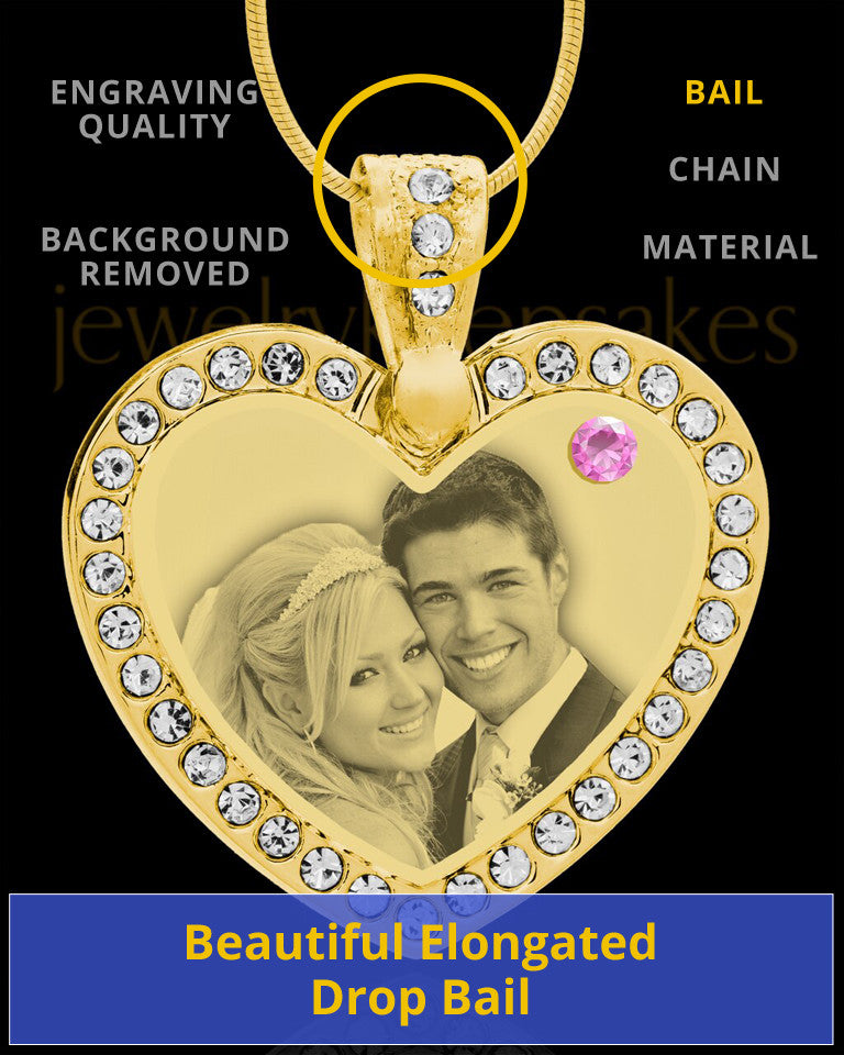 June Gold Gem Heart Birthstone Photo Engraved Pendant