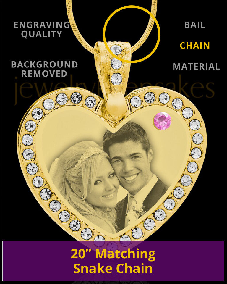 June Gold Gem Heart Birthstone Photo Engraved Pendant