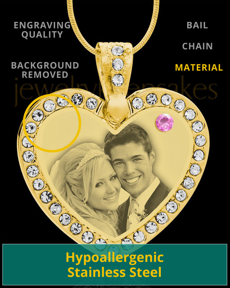 June Gold Gem Heart Birthstone Photo Engraved Pendant