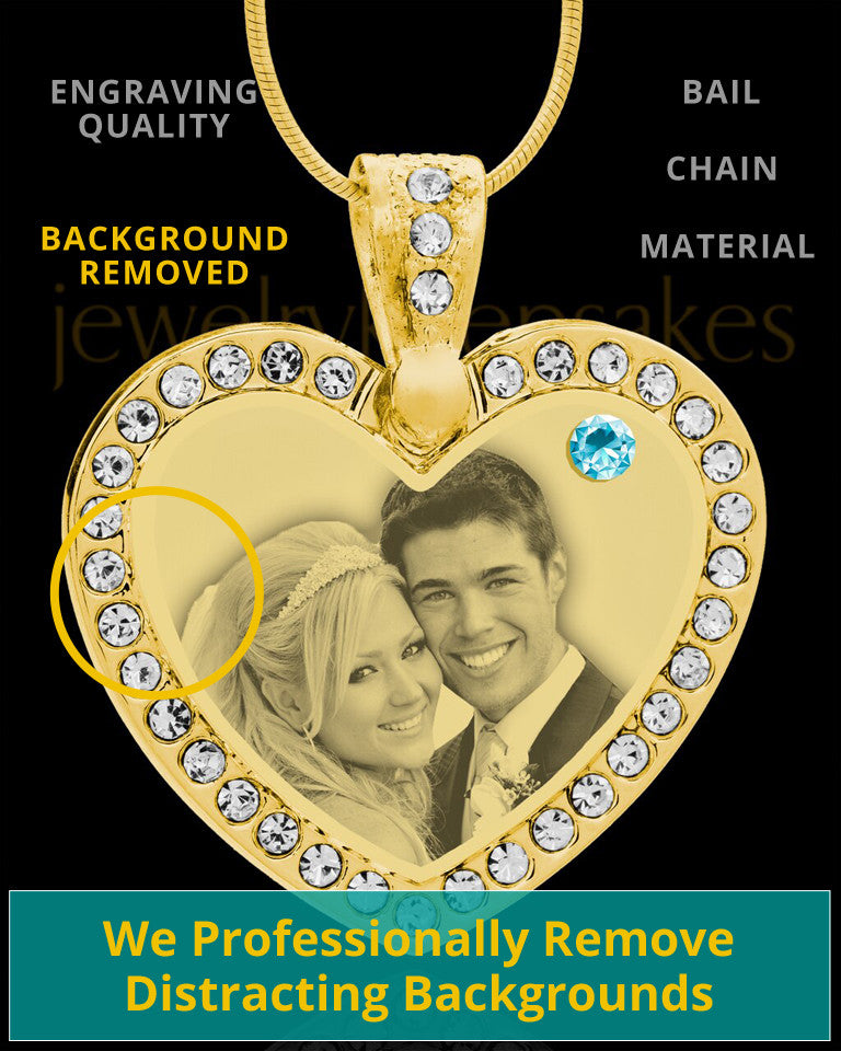 March Gold Gem Heart Birthstone Photo Engraved Pendant