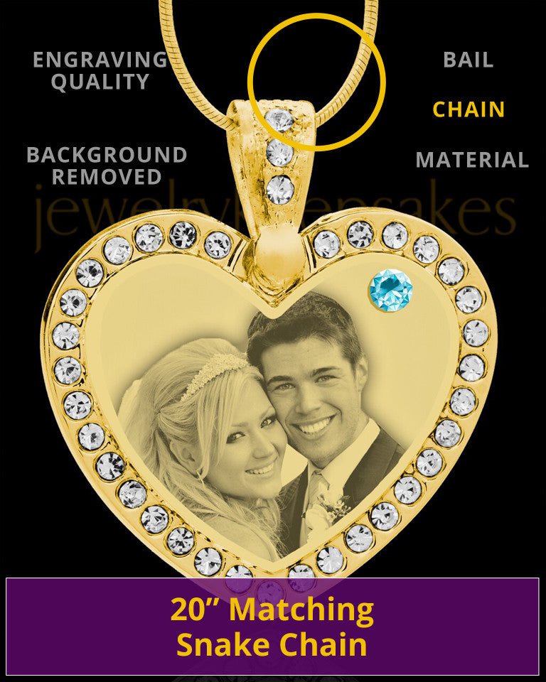March Gold Gem Heart Birthstone Photo Engraved Pendant